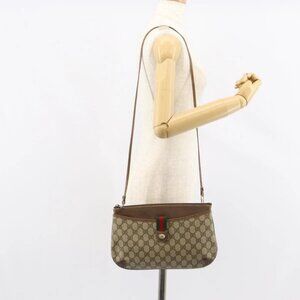 GUCCI GG Supreme Web Sherry Line Bag PVC Beige Gold 904 02 026 Auth 154668